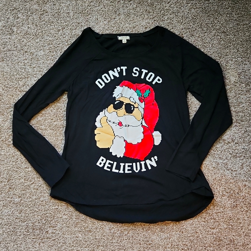 Womens "Don't Stop Belevine" Santa Long Sleeve Shirt.